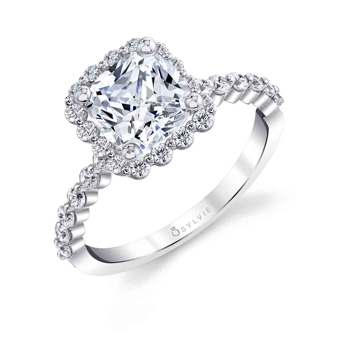 3 carat diamond engagement ring with a shared prong band