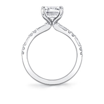 White Gold Emerald Cut Alternating Diamond and Baguette Engagement Ring - Tessa