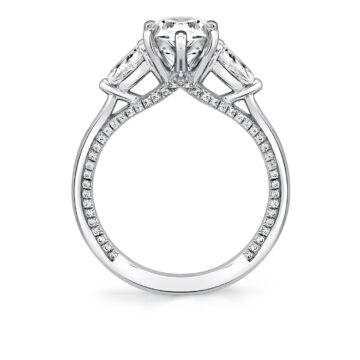 White Gold Iconelle Solitaire Three Stone Engagement Ring with Pear Side Stones - Priscilla