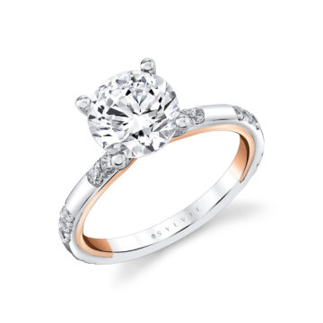 Yellow Gold Iconelle Flush Set Diamond Trios Two Tone Engagement Ring - Zelda