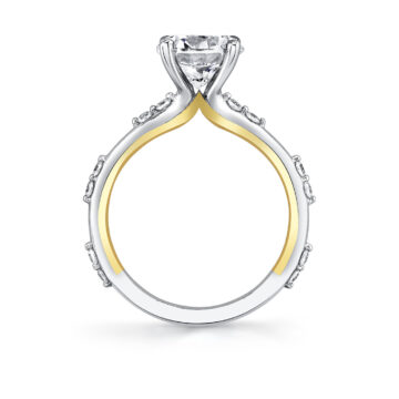 Yellow Gold Iconelle Prong Set Diamond Duos Two Tone Engagement Ring - Birdie