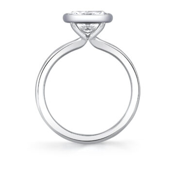 White Gold East to West Oval Cut Bezel Set Solitaire Engagement Ring - Cliodhna