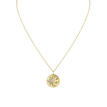 Yellow Gold Solaz Diamond Sun and Stars Necklace