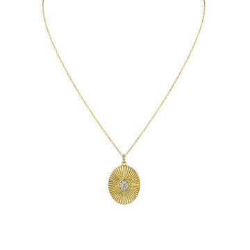 Yellow Gold Linéaire Fine Line Diamond Shell Oval Medallion Pendant