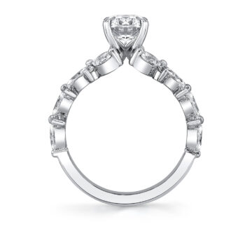 White Gold Tulira Flared Round and Marquise Floral Inspired Engagement Ring - Dahlia