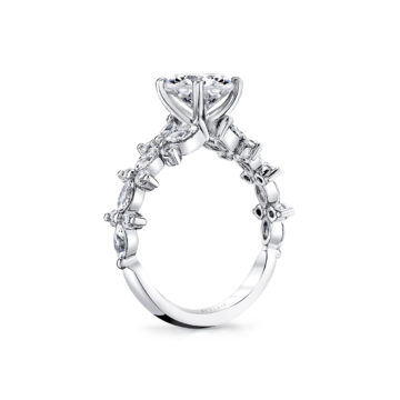 White Gold Tulira Flared Round and Marquise Floral Inspired Engagement Ring - Dahlia