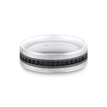 Grey Gold/White Gold Heritage Two Tone Brushed Men’s Band with Black Diamonds - Nathan