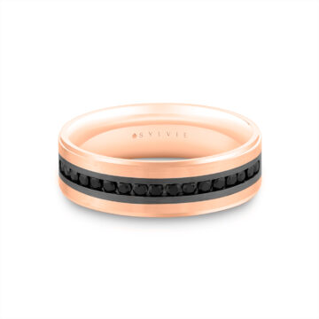 Grey Gold/White Gold Heritage Two Tone Brushed Men’s Band with Black Diamonds - Nathan