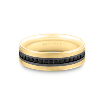 Grey Gold/White Gold Heritage Two Tone Brushed Men’s Band with Black Diamonds - Nathan