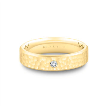 White Gold Shell Ascend Hammered Diamond Men’s Band - Nicolas