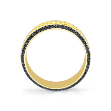 Yellow Gold Heritage Engraved Black Diamond Men’s Band - Damian