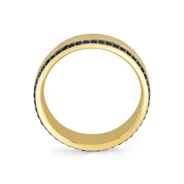 Yellow Gold Shell Apex Engraved Black Diamond Men’s Band - Isaac