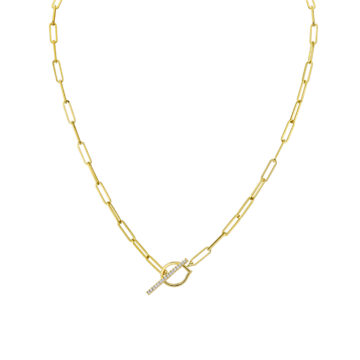 Yellow Gold Shell Héritage Paperclip Diamond Toggle Necklace