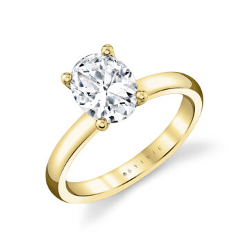 White Gold Oval Cut Wide Band Solitaire Engagement Ring - Demitra