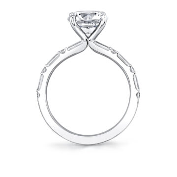White Gold Round Cut Alternating Diamond and Baguette Engagement Ring - Bonnie