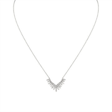 White Gold/Yellow Gold Éternelle Shell Tip Diamond Necklace with Alternating Round and Baguette Diamonds
