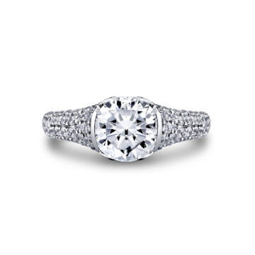 White Gold Shell Auranova Bloom Half Bezel Pavé Engagement Ring - Elowen