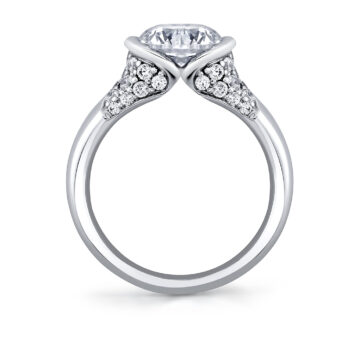 White Gold Shell Auranova Half Bezel Pavé Engagement Ring with Shell Tip Silhouettes - Faelina