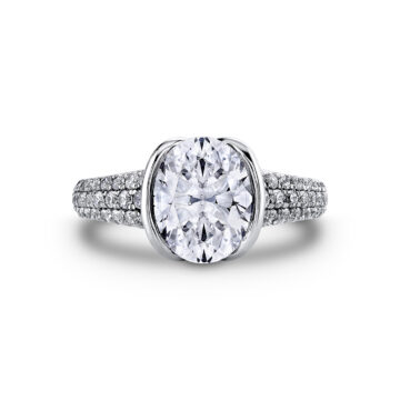 White Gold Shell Auranova Half Bezel Pavé Engagement Ring with Shell Tip Silhouettes - Mariselle