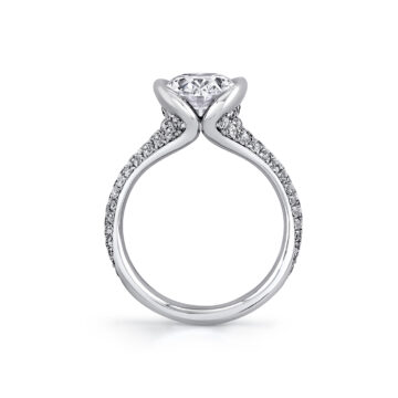 White Gold Shell Auranova Half Bezel Pavé Engagement Ring with Shell Tip Silhouettes - Mariselle