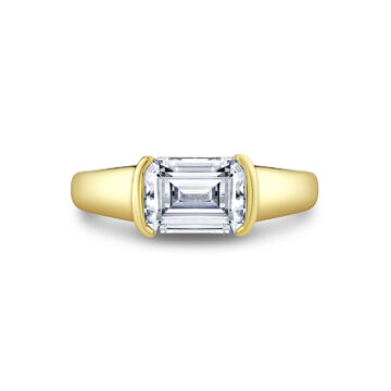 Yellow Gold Shell Auranova East to West Half Bezel Solitaire Engagement Ring - Hollyn