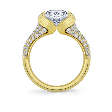 Yellow Gold Shell Auranova Shell Tip Cascade Half Bezel Pavé Engagement Ring - Indya