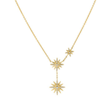 Yellow Gold Solaz Spaced Diamond Sun Bursts Necklace