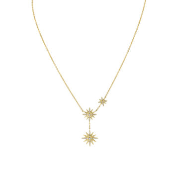 Yellow Gold Solaz Spaced Diamond Sun Bursts Necklace