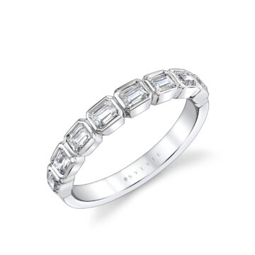 White Gold Emerald Shaped Bezel Wedding Ring