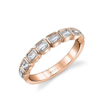 White Gold Emerald Shaped Bezel Wedding Ring