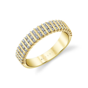 Yellow Gold Bar Set Diamond Trio Wedding Ring