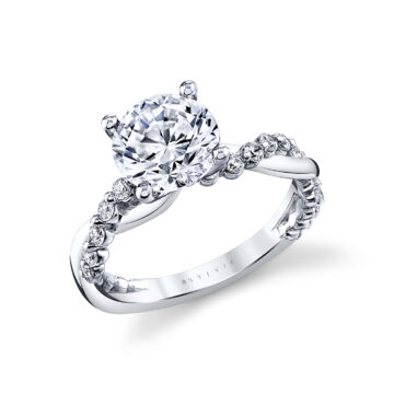 White Gold/Yellow Gold Heritage Round Cut Shared Prong Two Tone Spiral Engagement Ring - Ziva