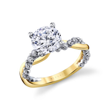 White Gold/Yellow Gold Heritage Round Cut Shared Prong Two Tone Spiral Engagement Ring - Ziva