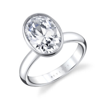 White Gold Oval Cut Bezel Solitaire Engagement Ring - Mavis