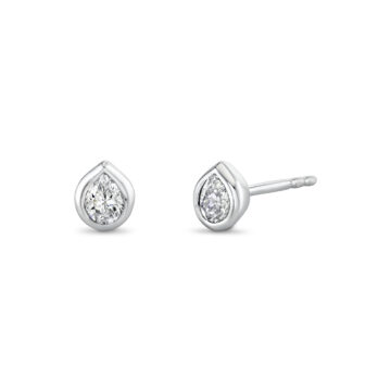 Yellow Gold Shell Bezel Pear Diamond Stud Earrings