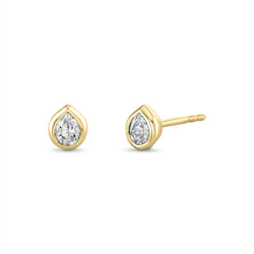 Yellow Gold Shell Bezel Pear Diamond Stud Earrings
