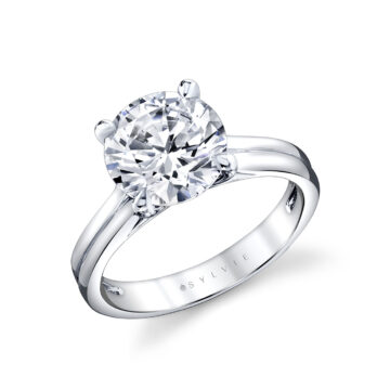 White Gold Round Cut Double Band Solitaire Engagement Ring - Remi