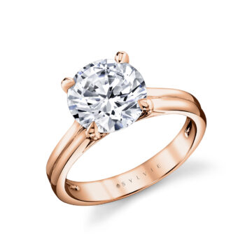 White Gold Round Cut Double Band Solitaire Engagement Ring - Remi