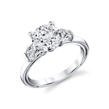 White Gold Iconelle Round Three Stone Engagement Ring - Verity