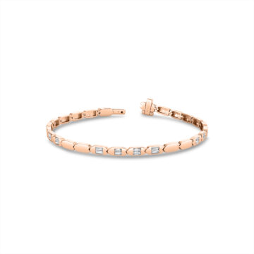 Yellow Gold Shell Tip Spaced Bezel Baguette Diamond Bracelet