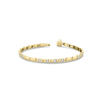Yellow Gold Shell Tip Spaced Bezel Baguette Diamond Bracelet