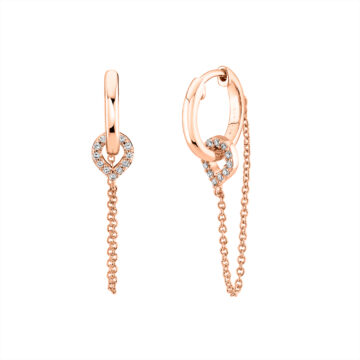 Yellow Gold Diamond Shell Charm Chain Earrings