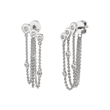 Yellow Gold Shell Diamond Bezel Trio Chain Earrings