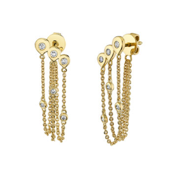 Yellow Gold Shell Diamond Bezel Trio Chain Earrings
