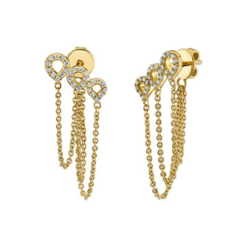 Yellow Gold Diamond Shell Trio Chain Earrings