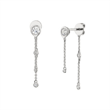 yellow gold bezel diamond chain earrings