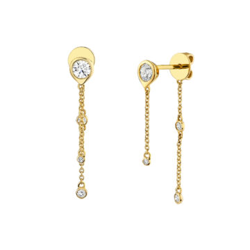 yellow gold bezel diamond chain earrings