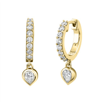 Yellow Gold Shell Bezel Diamond Dangle Earrings