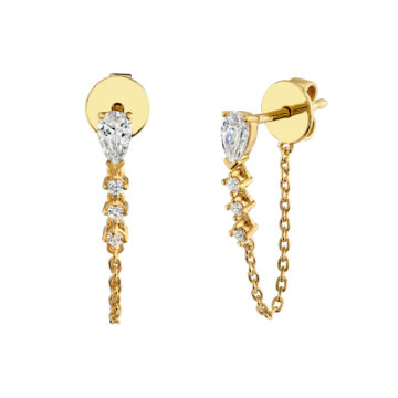 Yellow Gold Pear Diamond Chain Earrings