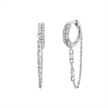Yellow Gold Baguette Diamond Chain Earrings